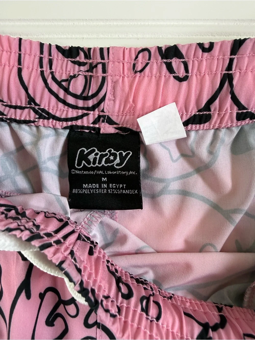 Gradient Pink to Blue Men's Swim Trunks with Playful Kirby Design